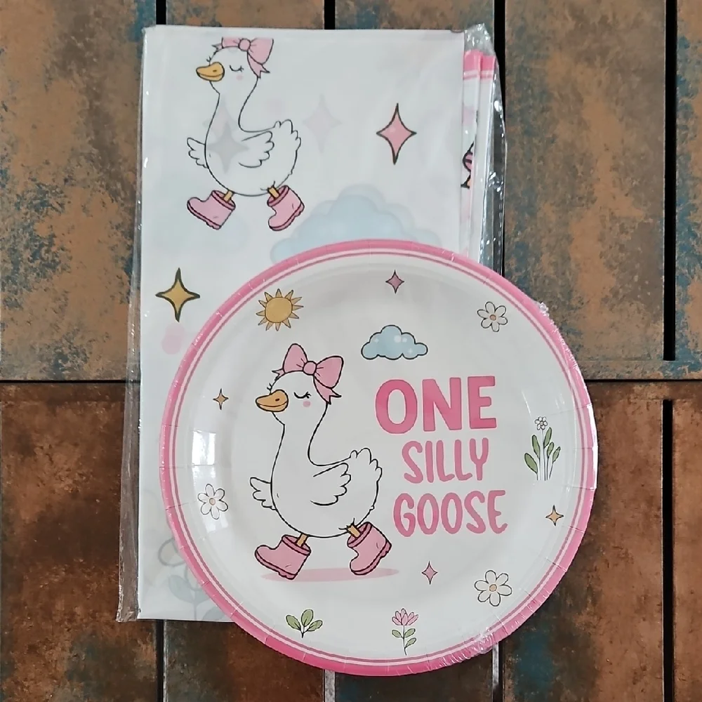 One Silly Goose Birthday Tablecloth & Plates